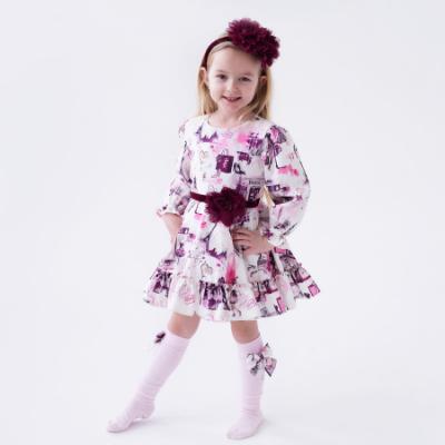 Picture of PRE ORDER Daga Girls Fashion Street Ruffle Dress - Ivory Burgundy