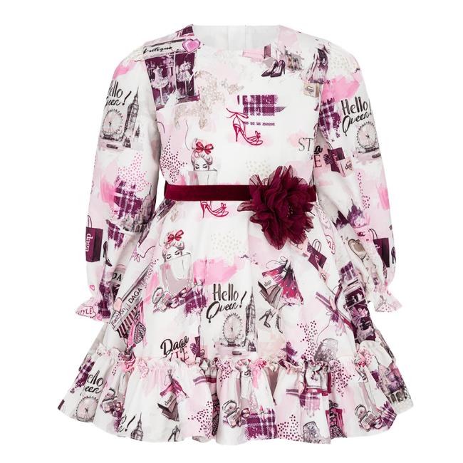 Picture of Daga Girls Fashion Street Ruffle Dress - Ivory Burgundy