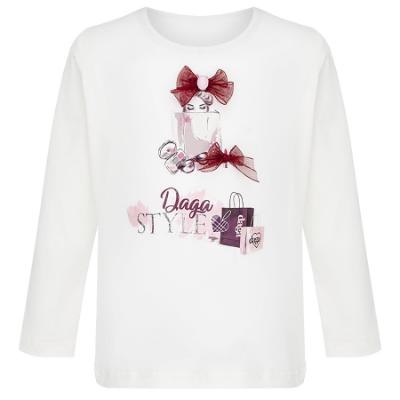 Picture of PRE ORDER Daga Girls Fashion Street Applique Top & Skirt Set X 2 - Ivory Burgundy