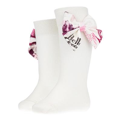 Picture of PRE ORDER Daga Girls Fashion Street Knee Socks With Bow - Ivory Burgundy