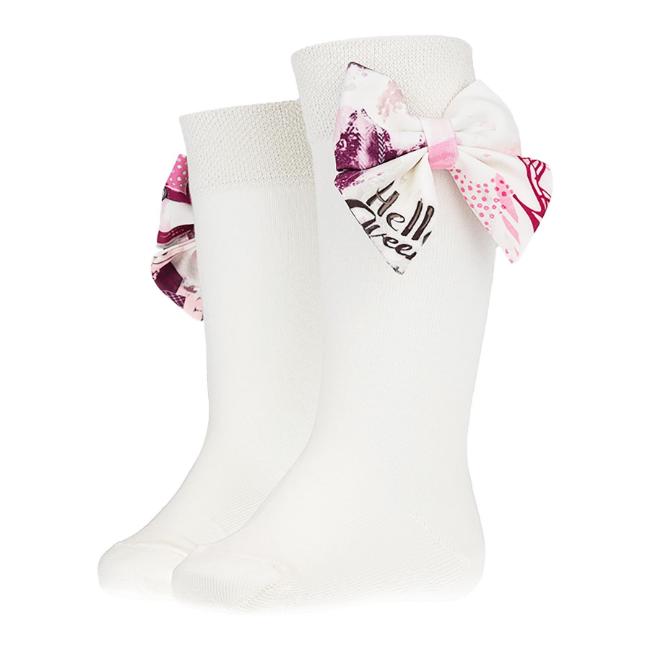 Picture of PRE ORDER Daga Girls Fashion Street Knee Socks With Bow - Ivory Burgundy