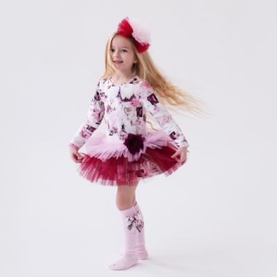 Picture of PRE ORDER Daga Girls Fashion Street Tutu Dress - Ivory Burgundy