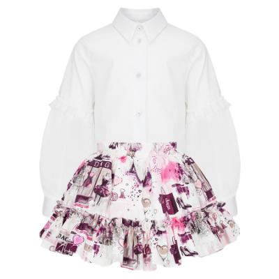 Picture of PRE ORDER Daga Girls Fashion Street Blouse & Skirt Set X 2 - Ivory Burgundy