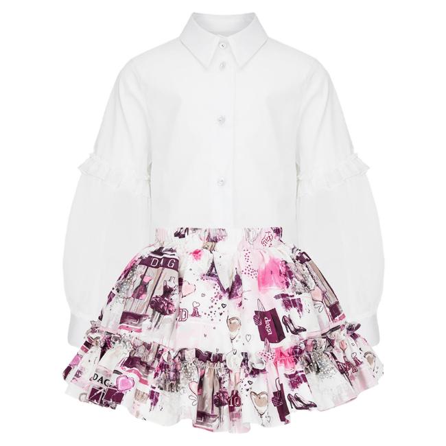 Picture of PRE ORDER Daga Girls Fashion Street Blouse & Skirt Set X 2 - Ivory Burgundy