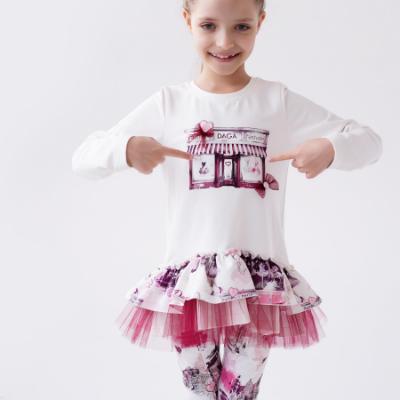 Picture of PRE ORDER Daga Girls Fashion Street Tunic & Legging Set X 2 - Ivory Burgundy