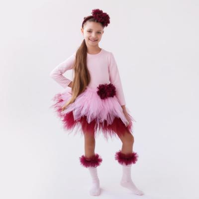 Picture of PRE ORDER Daga Girls Fashion Street Dress With Tulle - Pink Burgundy