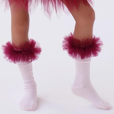 Picture of PRE ORDER Daga Girls Fashion Street Tutu Knee Socks - Pink Burgundy