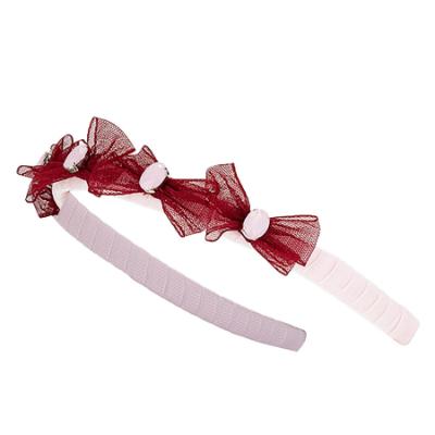 Picture of PRE ORDER Daga Girls Fashion Street Tulle Bow & Crystal Headband - Burgundy