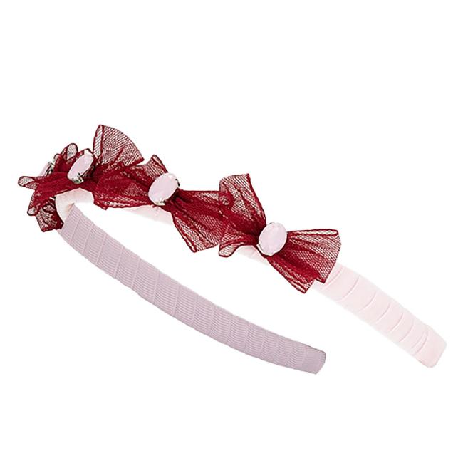 Picture of PRE ORDER Daga Girls Fashion Street Tulle Bow & Crystal Headband - Burgundy