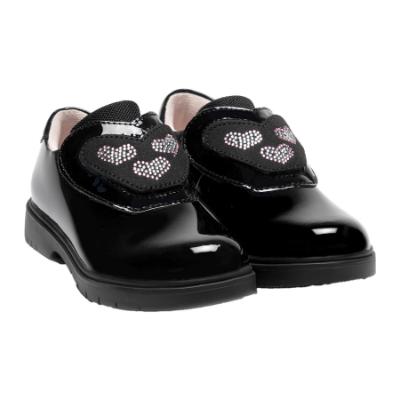 Picture of PRE ORDER Lelli Kelly Eloise Heart Girls Easy On School Shoe With 3 Trims - Black Patent
