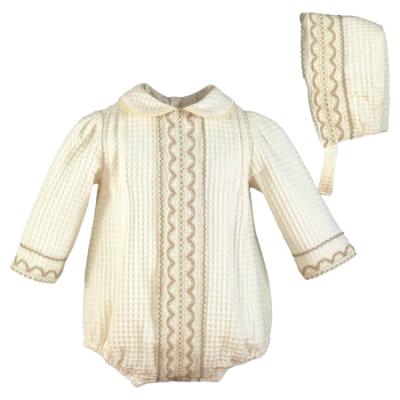 Picture of Miranda Baby Boys Romper & Bonnet Set X 2 - Ivory Beige