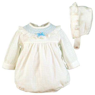 Picture of PRE ORDER Miranda Baby Boys Romper & Bonnet Set X 2 - Ivory Blue