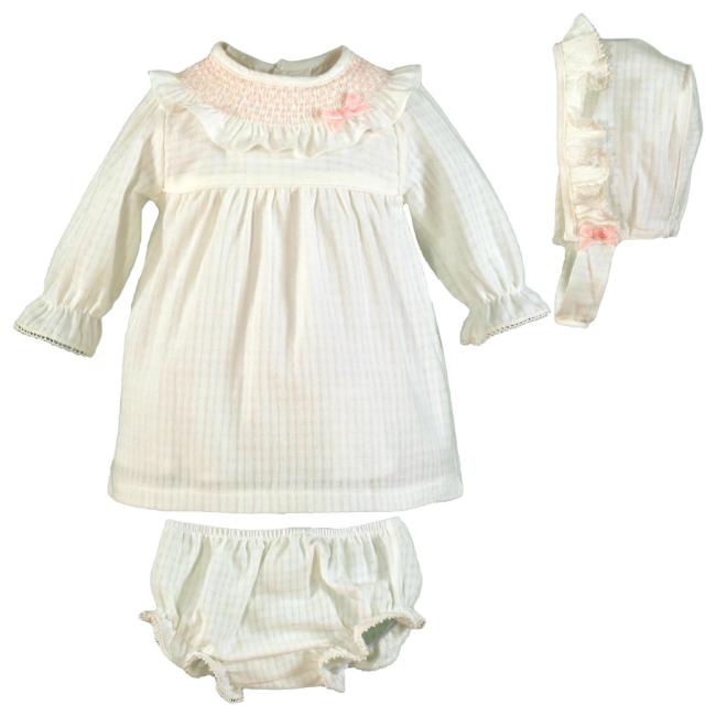 Picture of PRE ORDER Miranda Baby Girls Dress Pants & Bonnet Set X 3 - Ivory Pink