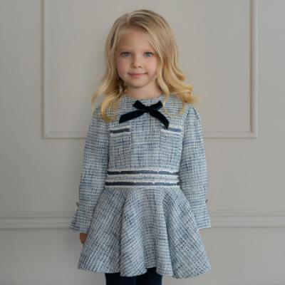 Picture of PRE ORDER Miranda Girls Woven Dress With Velvet Bow - Blue Navy