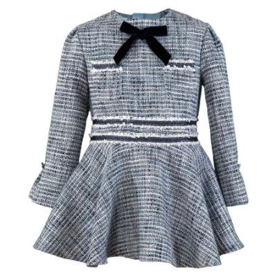 Picture of PRE ORDER Miranda Girls Woven Dress With Velvet Bow - Blue Navy