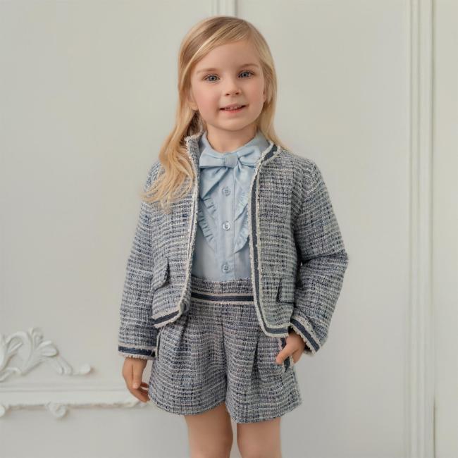 Picture of PRE ORDER Miranda Girls Woven Jacket Shorts Blouse Set X 3 - Blue Navy