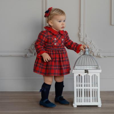 Picture of PRE ORDER Miranda Baby Girls Check Traditional Dress - Red Navy
