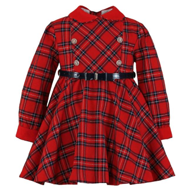 Picture of Miranda Girls Check Dress With Belt - Red Navy