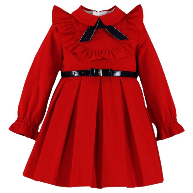 Picture of Miranda Girls Frill Bodice Dress With Belt - Red Navy