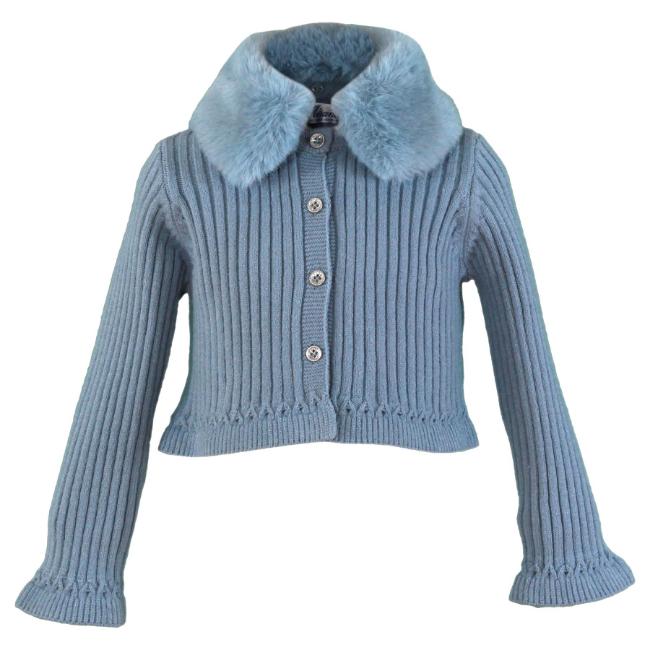 Picture of PRE ORDER Miranda Girls Ribbed Cardigan With Faux Fur Collar - Blue