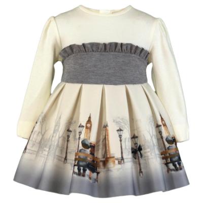 Picture of PRE ORDER Miranda Baby Girls London Graphics Dress - Ivory Grey