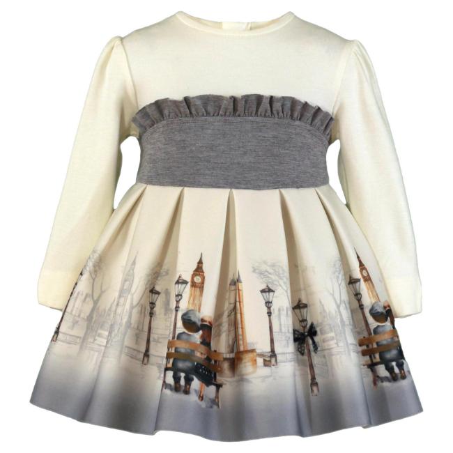 Picture of PRE ORDER Miranda Baby Girls London Graphics Dress - Ivory Grey
