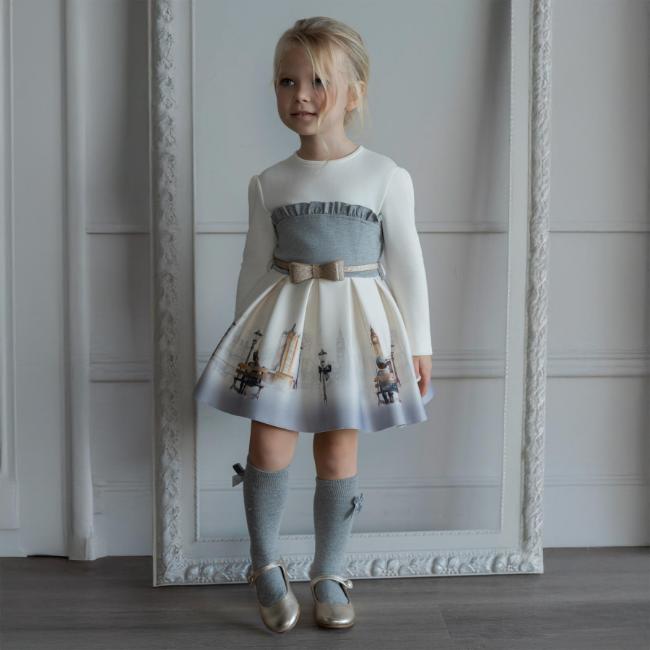 Picture of PRE ORDER Miranda Girls London Graphics Dress - Ivory Grey