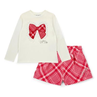 Picture of PRE ORDER A Dee Love Story Lexi Check Bow Short Set X 2 - Snow White Red