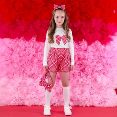 Picture of A Dee Love Story Lexi Check Bow Short Set X 2 - Snow White Red