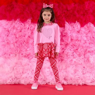 Picture of PRE ORDER A Dee Love Story Lydia Check Legging Set X 2 - Peony Pink