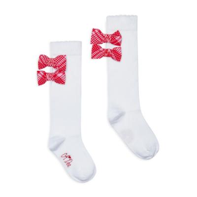 Picture of PRE ORDER A Dee Love Story Landon Check Bow Knee High Socks - Snow White