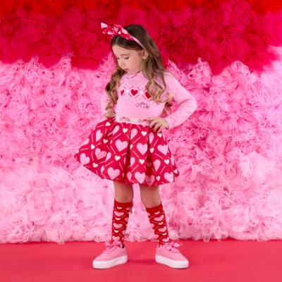 Picture of PRE ORDER A Dee Love Story Lyla Heart Print Skirt Set X 2 - Peony Pink