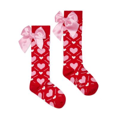 Picture of PRE ORDER A Dee Love Story Leah Heart Print Bow Knee High Socks - Vibrant Red