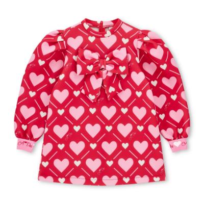 Picture of PRE ORDER A Dee Love Story Libby Heart Print Bow Dress - Vibrant Red