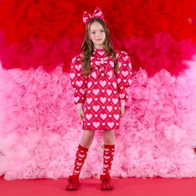 Picture of PRE ORDER A Dee Love Story Libby Heart Print Bow Dress - Vibrant Red