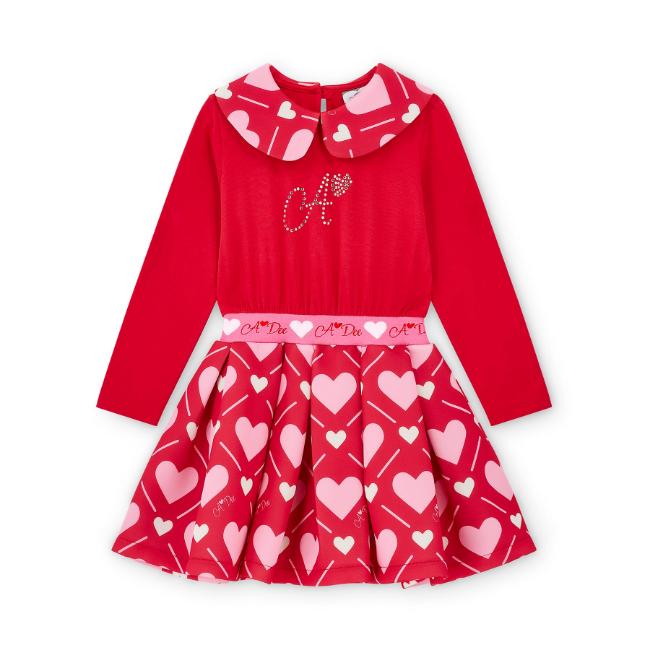 Picture of PRE ORDER A Dee Love Story Lara Heart Print Mix Dress - Vibrant Red