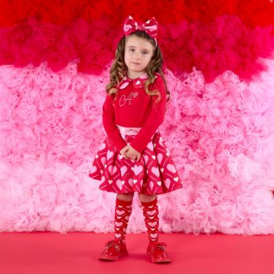 Picture of PRE ORDER A Dee Love Story Lara Heart Print Mix Dress - Vibrant Red