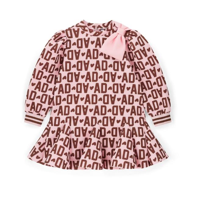 Picture of PRE ORDER A Dee Initial Icon Maisie Initial Print Bow Dress - Chocolate Brown