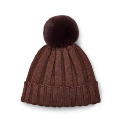 Picture of PRE ORDER A Dee Initial Icon Mallory Pom Pom Knitted Hat - Chocolate Brown