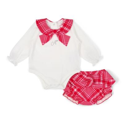 Picture of PRE ORDER Little A Baby Girls Little Bows Katy Check Jam Pant Set - Snow White Red