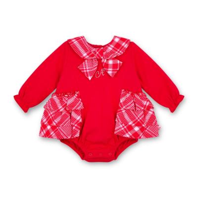 Picture of PRE ORDER Little A Baby Girls Little Bows Kacey Check Frill Romper - Vibrant Red