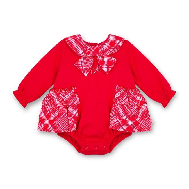 Picture of PRE ORDER Little A Baby Girls Little Bows Kacey Check Frill Romper - Vibrant Red