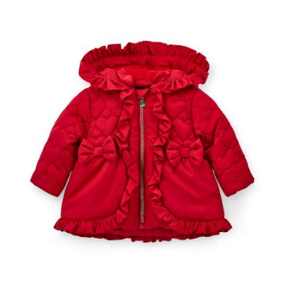 Picture of PRE ORDER Little A Baby Girls Little Bows Kaia Heart Embroidery Puff Hooded Jacket - Vibrant Red