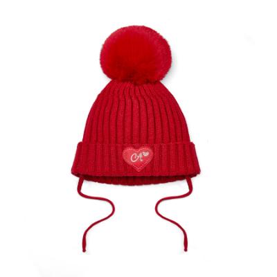 Picture of PRE ORDER Little A Baby Girls Little Bows Kamila Knitted Lurex Pom Pom Hat - Vibrant Red
