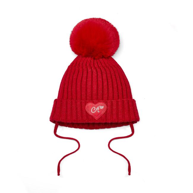 Picture of PRE ORDER Little A Baby Girls Little Bows Kamila Knitted Lurex Pom Pom Hat - Vibrant Red