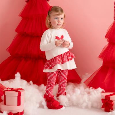 Picture of PRE ORDER Little A Baby Girls Little Bows Kiara Bow Check Legging Set - Snow White Red