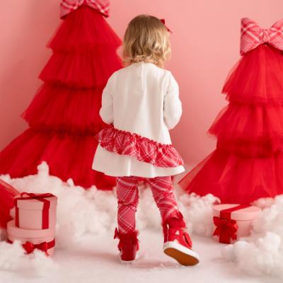 Picture of PRE ORDER Little A Baby Girls Little Bows Kiara Bow Check Legging Set - Snow White Red