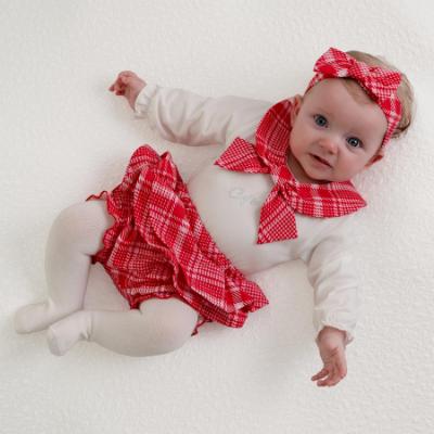 Picture of PRE ORDER Little A Baby Girls Little Bows Katy Check Jam Pant Set - Snow White Red