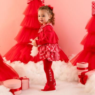 Picture of PRE ORDER Little A Baby Girls Little Bows Kamila Diamante Bow Tights - Vibrant Red