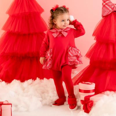 Picture of PRE ORDER Little A Baby Girls Little Bows Kacey Check Frill Romper - Vibrant Red
